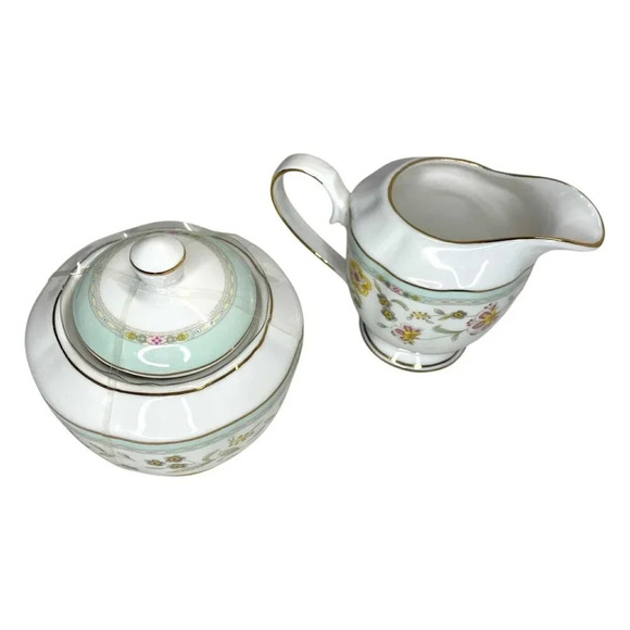 Grace Teaware Floral Sugar Bowl & Creamer Set Fine Porcelain Gold Trim Tea Party - Picture 6 of 6